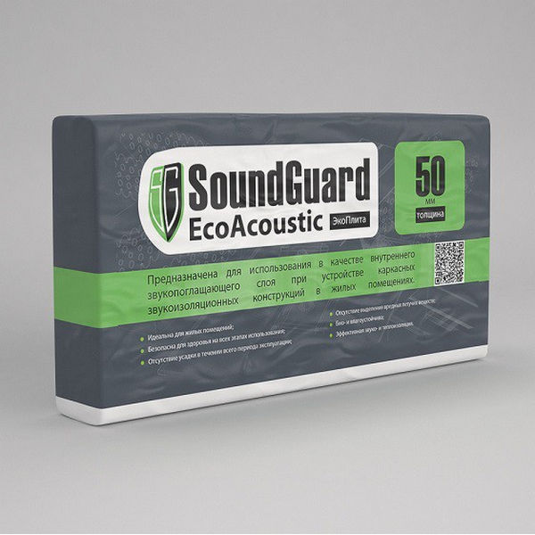 Плита звукопоглощающая Экоплита Soundguard Ecoacoustic 1000х600х50мм